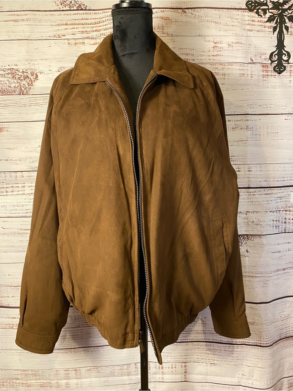 Claiborne Brown Faux Suede Bomber Jacket Sz-L
